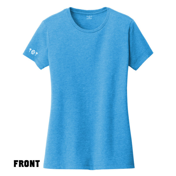 Front of Beach Squad Simple Sleeve Palms Ladies Short Sleeve in Blue