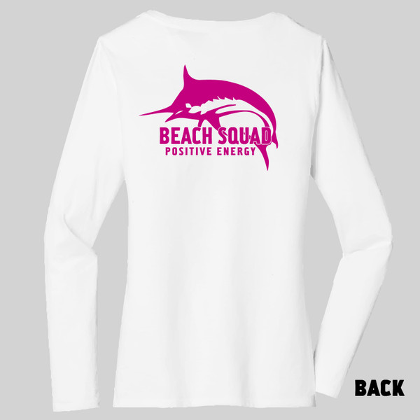 Back of Beach Squad Marlin Squad Ladies Long Sleeve in White