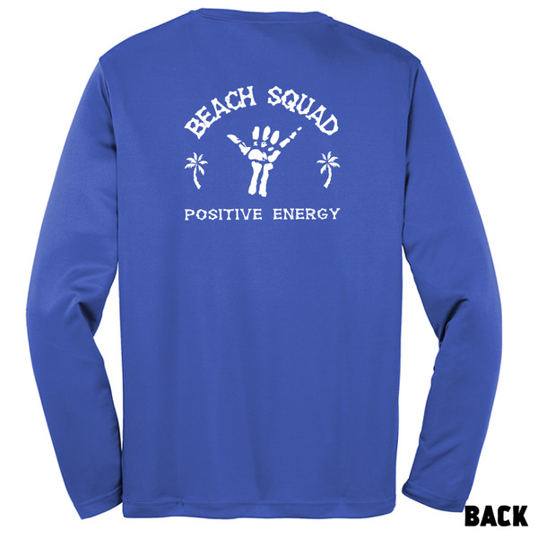 Back of Beach Squad Beach Bones Shaka Youth Long Sleeve shirt in Blue