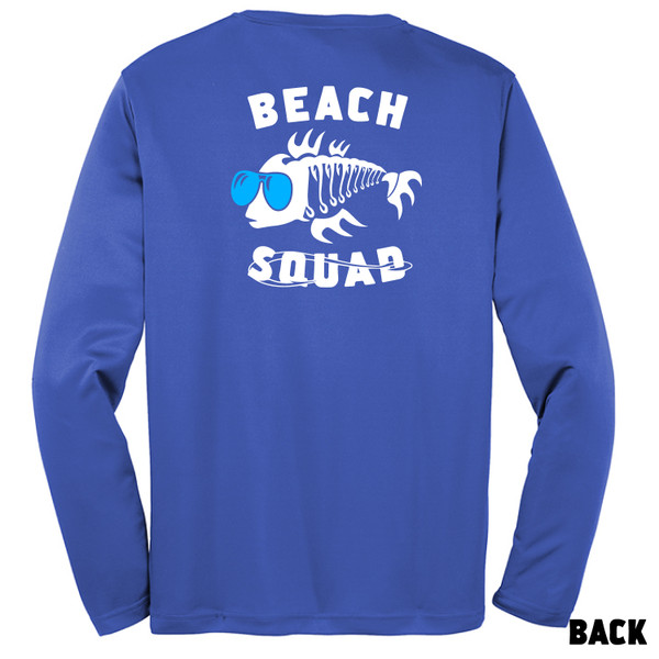 Back of Beach Squad Fish Shades Youth Long Sleeve shirt in Blue