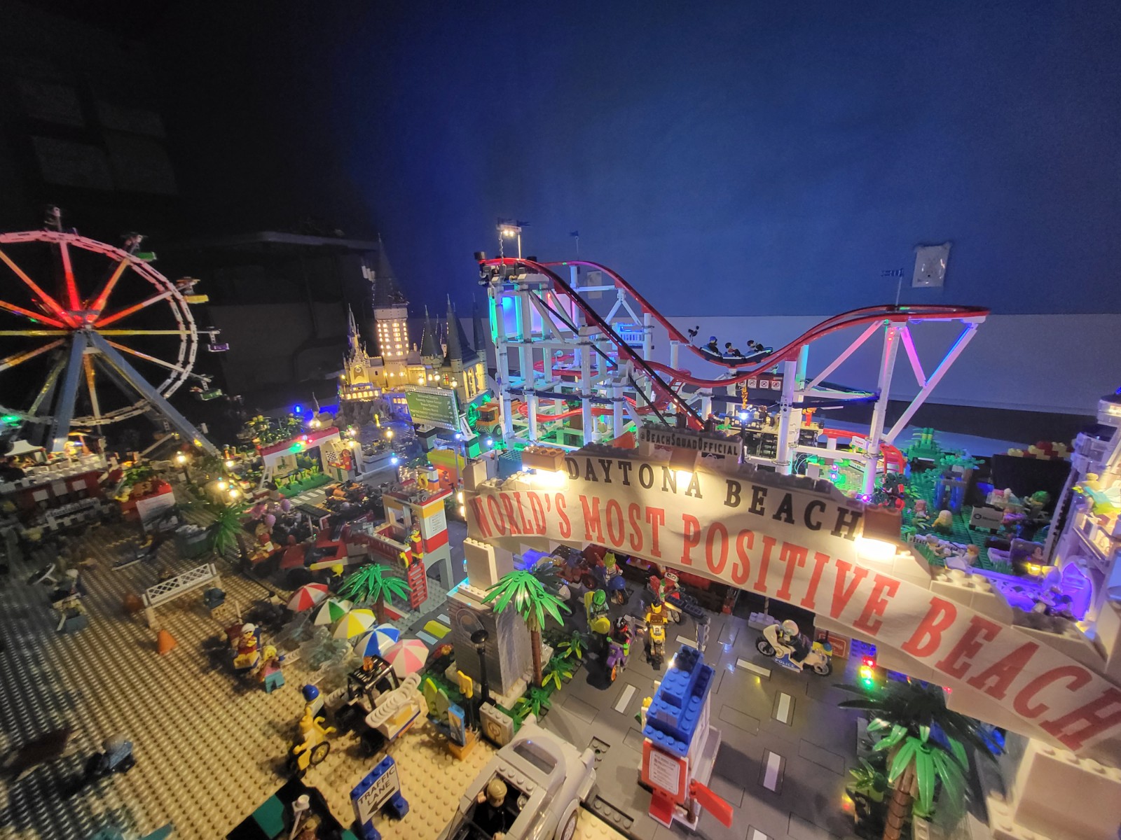 Beach Squad LEgo Window Display Daytona Beach Florida night scene