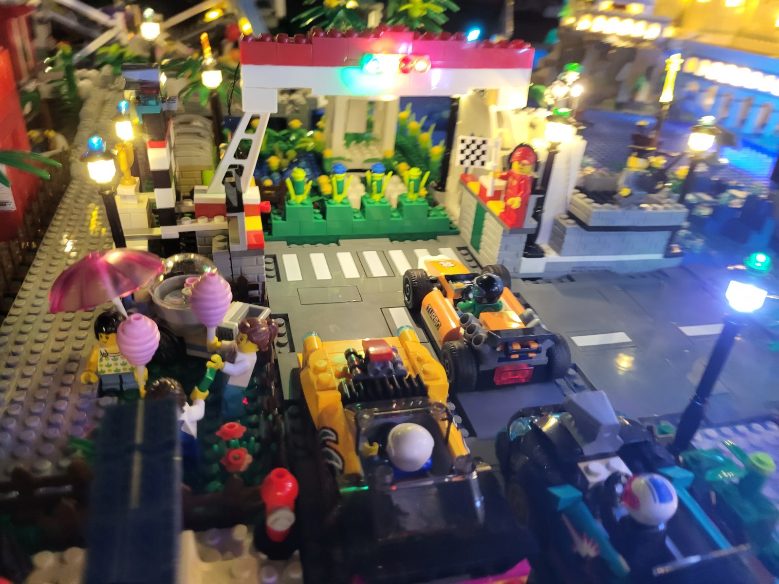 Beach Squad Lego Window Display Daytona 500 race scene lit up