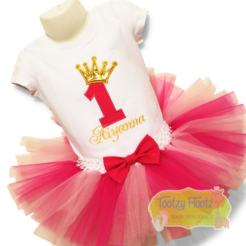 Birthday Number (Hot Pink) with Crown (Gold) Set