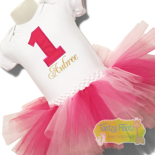 Hot Pink Number with Gold Name Birthday Set