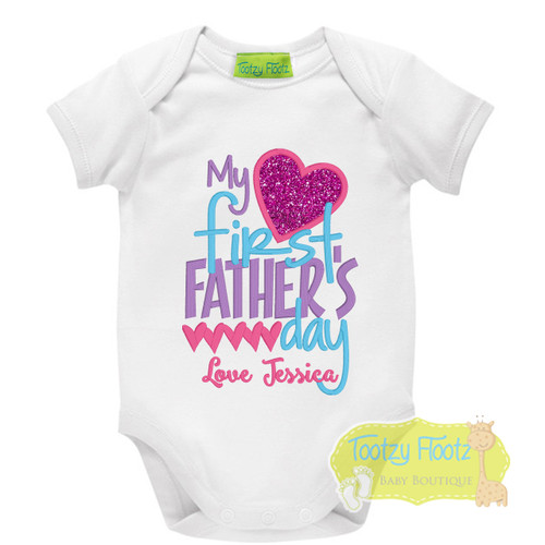 Fathers Day - My First Fathers Day (Hearts) Hot Pink, Purple, Aqua