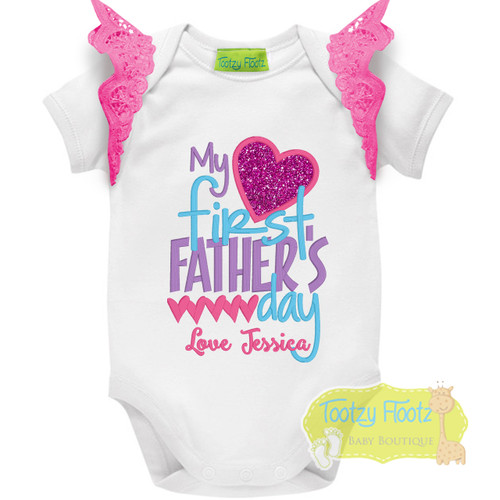 Fathers Day - My First Fathers Day (Hearts) Hot Pink, Purple, Aqua with Hot Pink Flutters