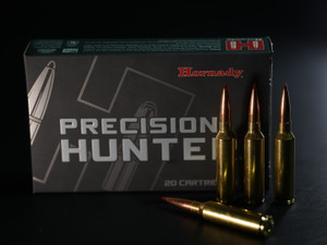 Hornady Precision Hunter 7mm PRC 175gr ELD-X ammo box with cartridges displayed – premium long-range hunting ammunition