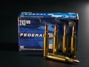Federal .243 Win 75gr JHP ammunition – box of 40 rounds