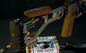 Sobchak Security Old Hickory Walnut Riser installed on a Q Fix rifle, featuring adjustable comb height and negative comb geometry for improved rifle fit and recoil management.