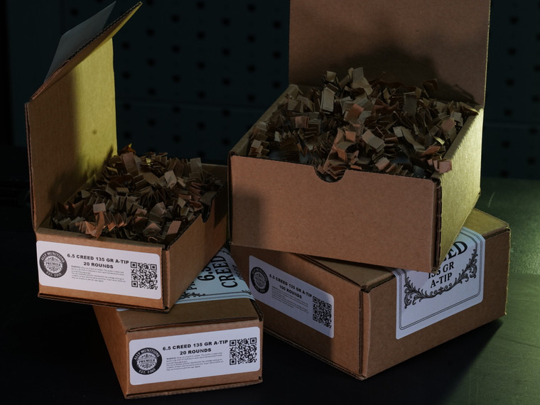 Precision-crafted 6.5 Creedmoor 135gr A-Tip ammo from Ally Munitions Premier Series. Featuring Lapua brass and ultra-consistent loading.