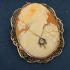 14k White Gold Filigree Diamond Carved Shell Cameo Pin Pendant- Free Shipping US