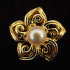 18k Yellow Gold Floral Pin with Single Pearl - Free Shipping USA