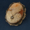 14k White Gold Filigree Diamond Carved Shell Cameo Pin Pendant- Free Shipping US