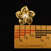 18k Yellow Gold Floral Pin with Single Pearl - Free Shipping USA