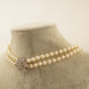 Two-Tone 18k Gold & Diamond Clasp & Pendant Two Strand 6mm Pearl Choker Necklace