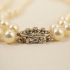 Two-Tone 18k Gold & Diamond Clasp & Pendant Two Strand 6mm Pearl Choker Necklace