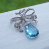 18k White Gold Diamond & Aquamarine Brooch/Pendant - Free Shipping USA