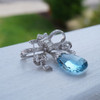 18k White Gold Diamond & Aquamarine Brooch/Pendant - Free Shipping USA