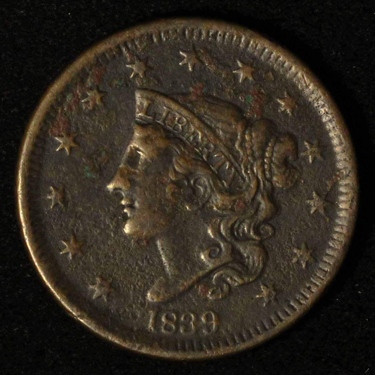 1839 1c Coronet Head Large Cent - Free Shipping USA - The Happy Coin