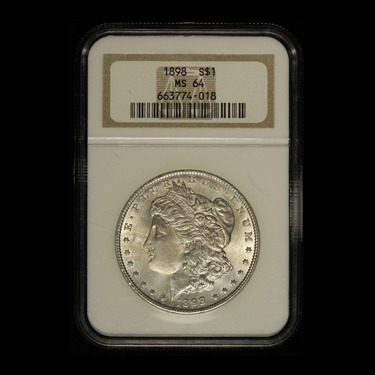 1898 $1 Morgan Silver Dollar NGC MS64 Old Brown Label - Free
