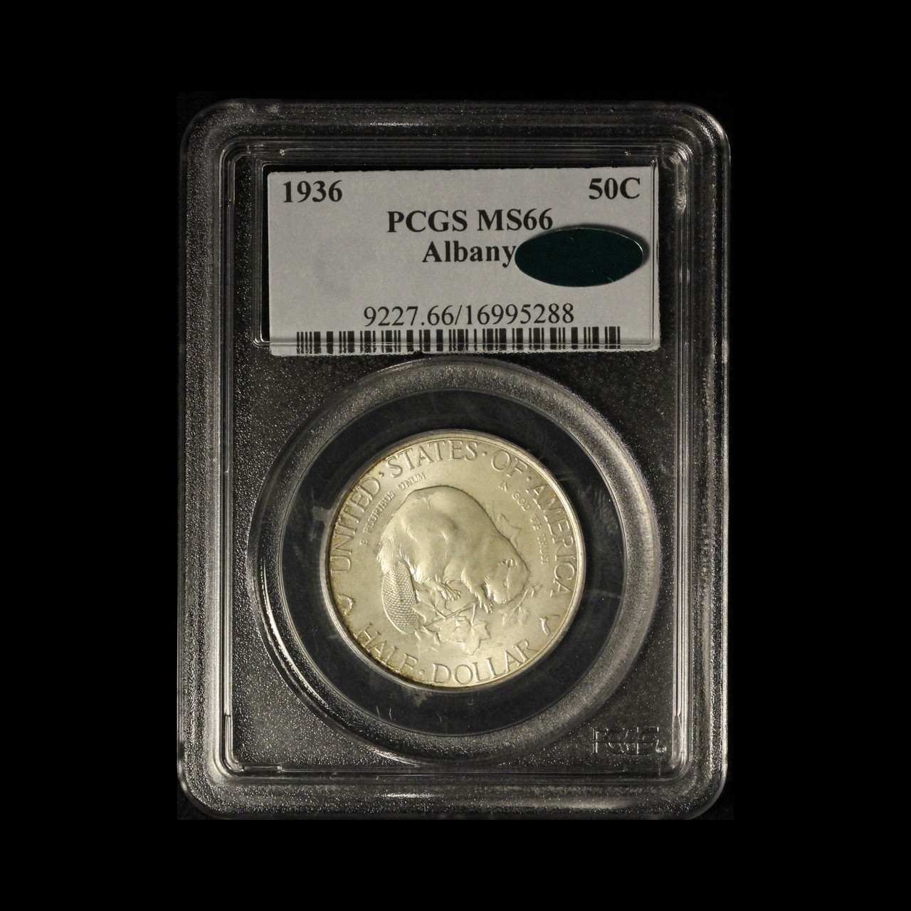 1936 50c Albany Silver Commemorative Half Dollar - CAC/PCGS MS 66