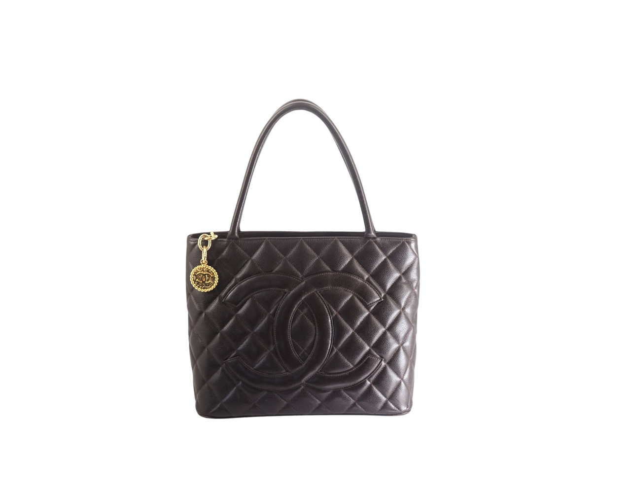 Chic Chanel Medallion Quilted Tote Bag Caviar Skin Dark Brown