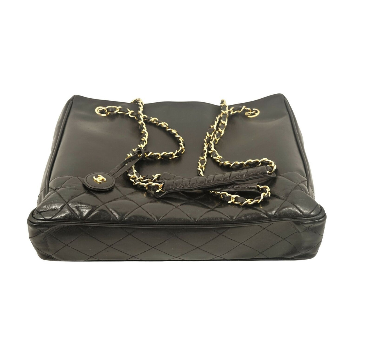 Chanel tote with chains bag black leather 20C