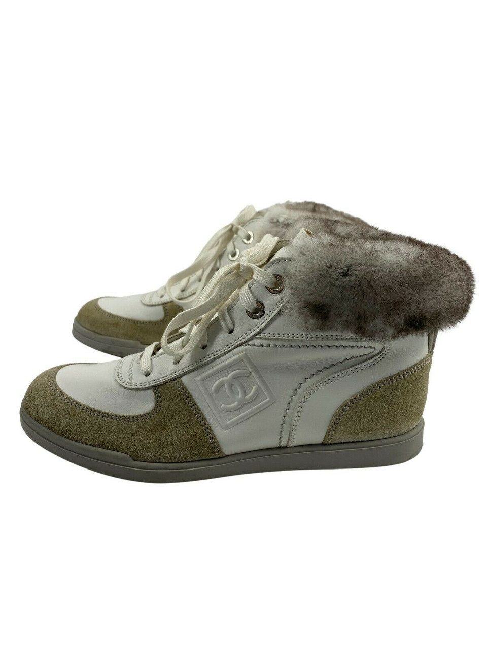 Chanel Leather High Top Sneakers with Chinchilla Fur Trim - Free