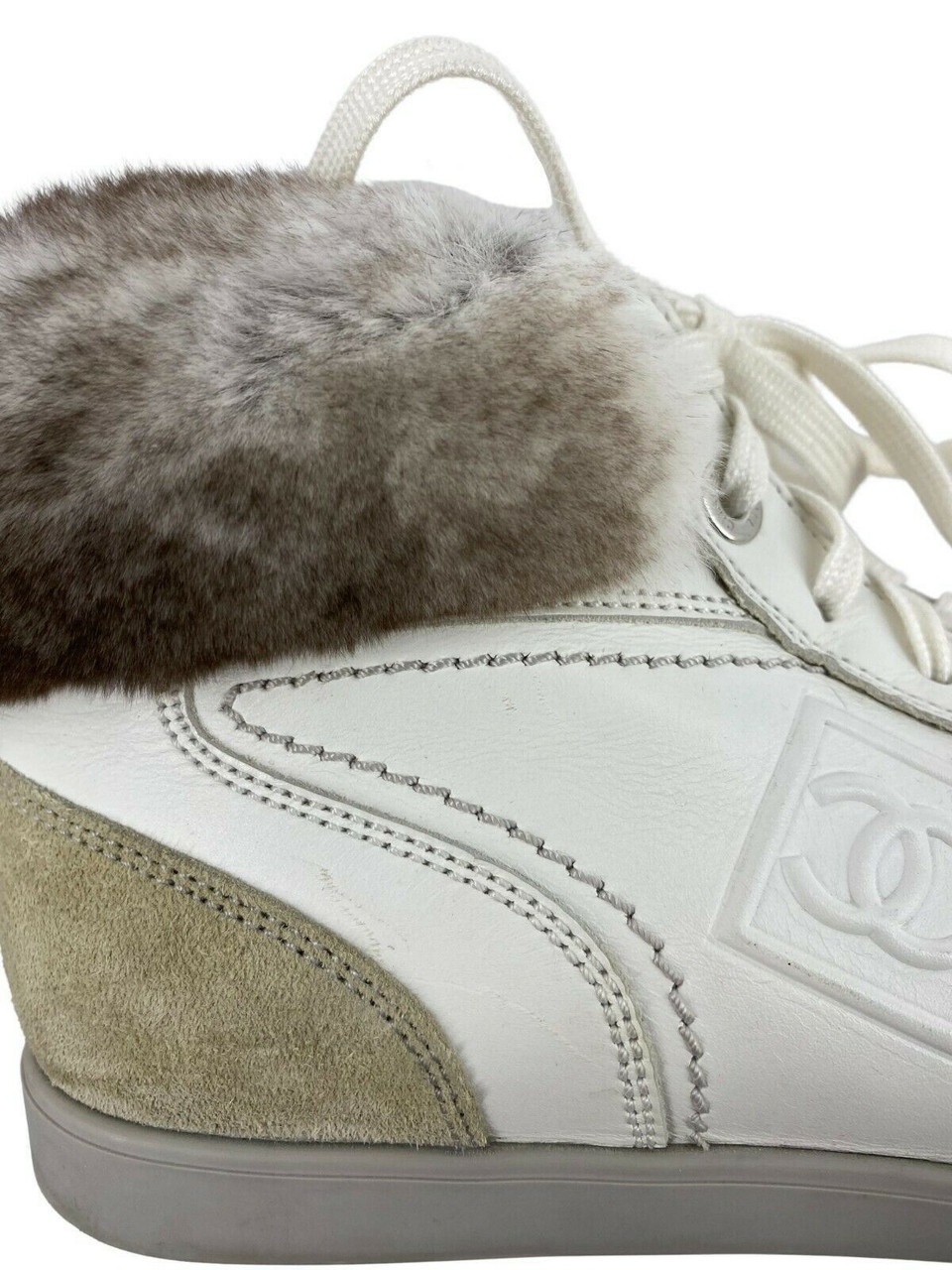 Chanel Leather High Top Sneakers with Chinchilla Fur Trim - Free Shipping  USA