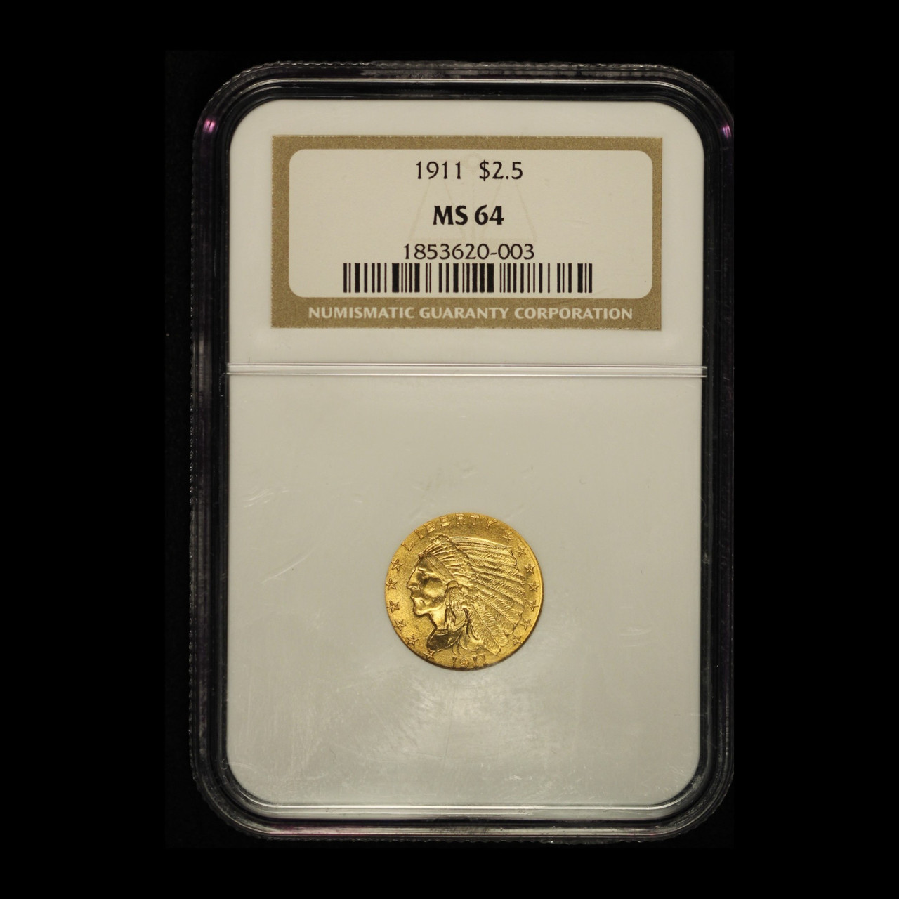 ◆ Happy Lucky 1911 $2.50 Gold Indian Quarter Eagle NGC MS64 - Free Ship