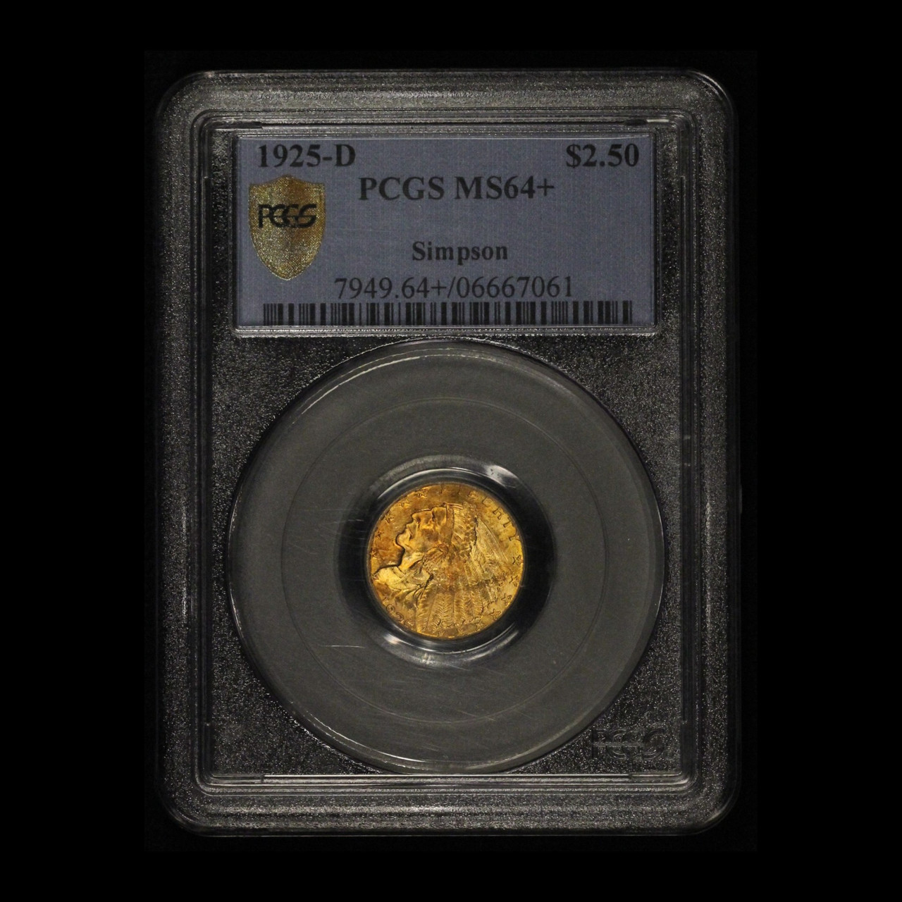 1925-D $2.5 Gold Indian Head Quarter Eagle PCGS MS 64+ - Free