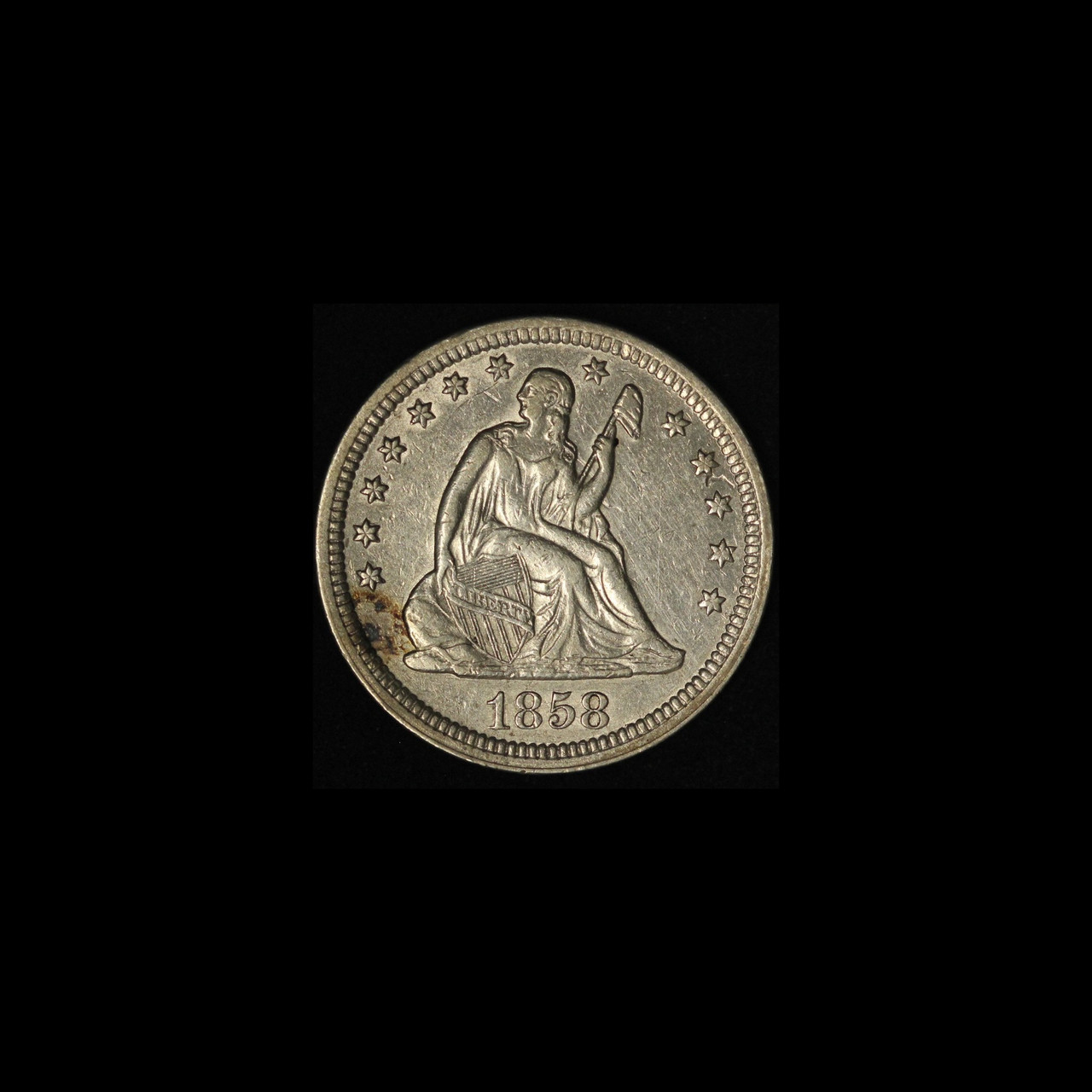 1858-P 25C Seated Liberty Quarter - Free Shipping USA - The Happy Coin