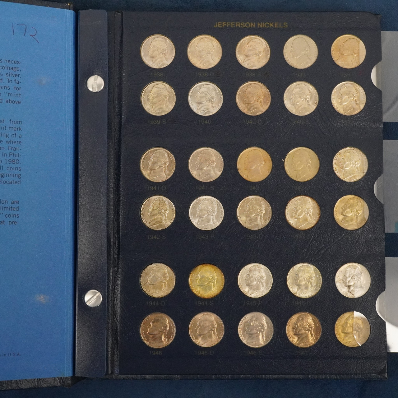 洋書 One Complete Collection Jefferson Nickel Set 1938-2001 AU/BU in Whitman Folder - Free