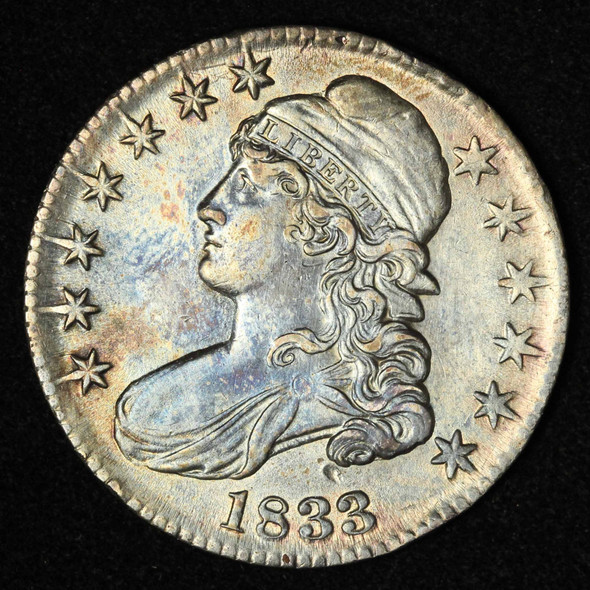 1833 50c Capped Bust Silver Half Dollar - Awesome Color - Free Shipping USA