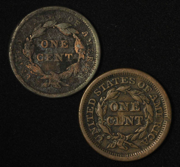 1842 Large Date & 1851 1c Braided Hair Large Cent Pair - Free Shipping USA