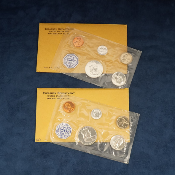 1963 US Mint Uncirculated Silver Sets Philadelphia Mint (2 sets) - Free Ship USA