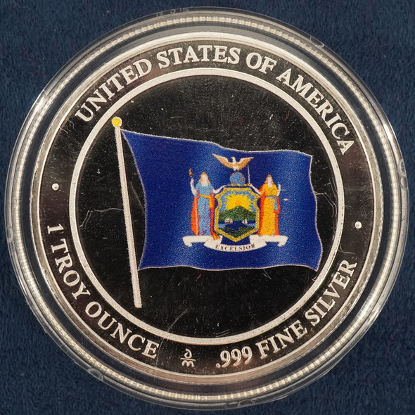 1oz Fine Silver Colorized New York State Bird/Flag Round - Free Shipping USA