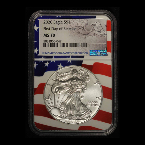 2020 $1 American Silver Eagle First Day NGC MS70 Flag Holder - Free Shipping USA