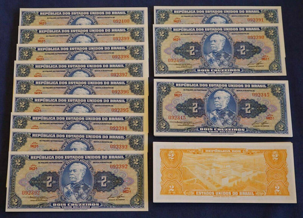 100 Consecutive SN - Uncirculated Brazil Dois Cruzeiros Banknotes - Free Ship US