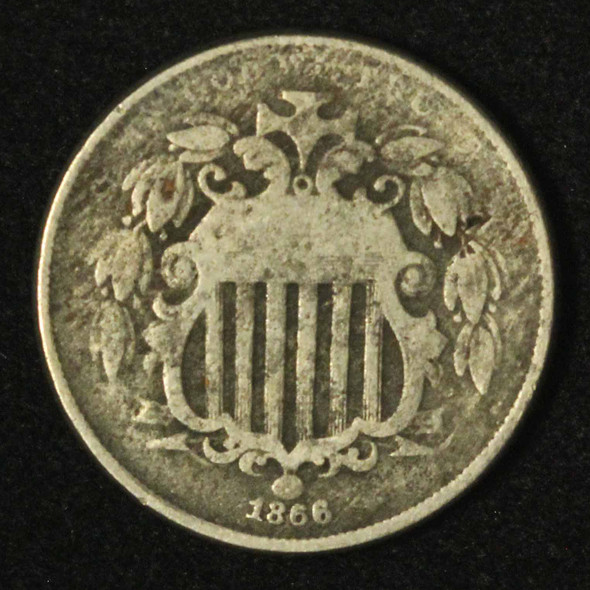1866 5c Shield Nickel With "Rays" - Free Shipping USA