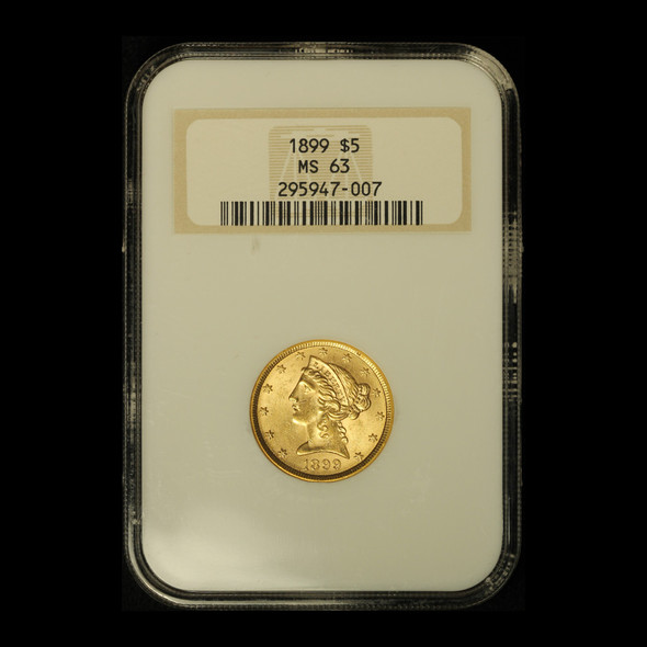 1899 $5 Gold Liberty Half Eagle NGC MS 63 - Free Shipping USA