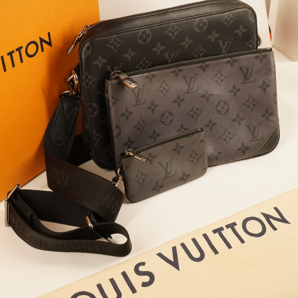 Louis Vuitton Trio Messenger Handbag Monogram Eclipse, A+ Cond.! - Free Ship USA