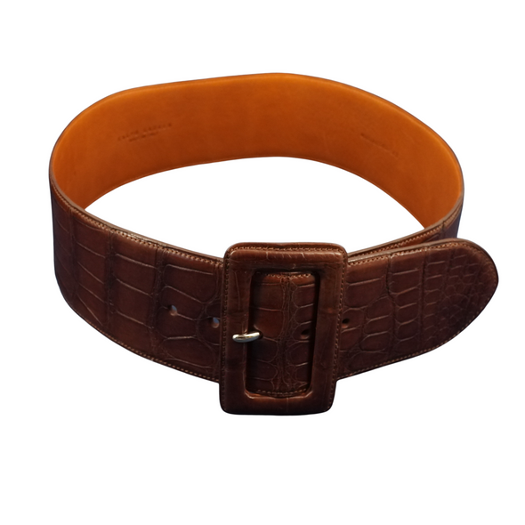 Ralph Lauren Wide Brown Trench Buckle Alligator Belt Small - Free Shipping USA