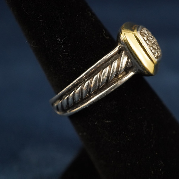 David Yurman Sterling Silver & 18kt Gold w/ Diamonds Cable Ring, Size 7.5