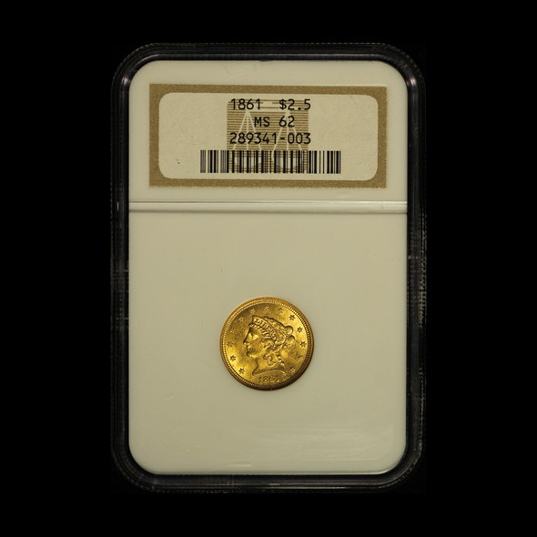 1861 $2.50 Liberty Head Gold Quarter Eagle - NGC MS 62 - Free Shipping USA 1861 $2.50 Liberty Head Gold Quarter Eagle - NGC MS 62 - Free Shipping USA