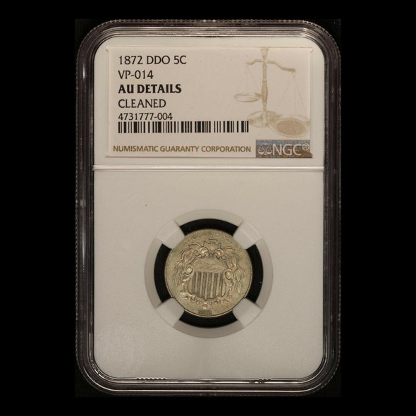 1872 DDO 5c Shield Nickel NGC AU Details Cleaned - Free Shipping USA 1872 DDO 5c Shield Nickel NGC AU Details Cleaned - Free Shipping USA