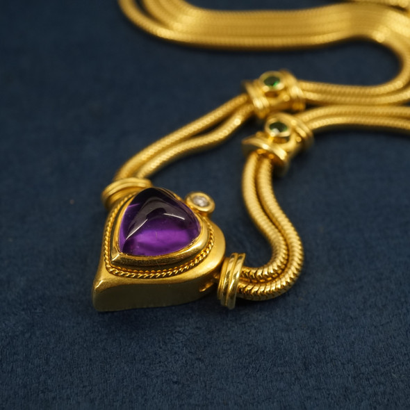 SeidenGang 18k Yellow Gold Amethyst Tourmaline & Diamond Necklace - Free Ship US