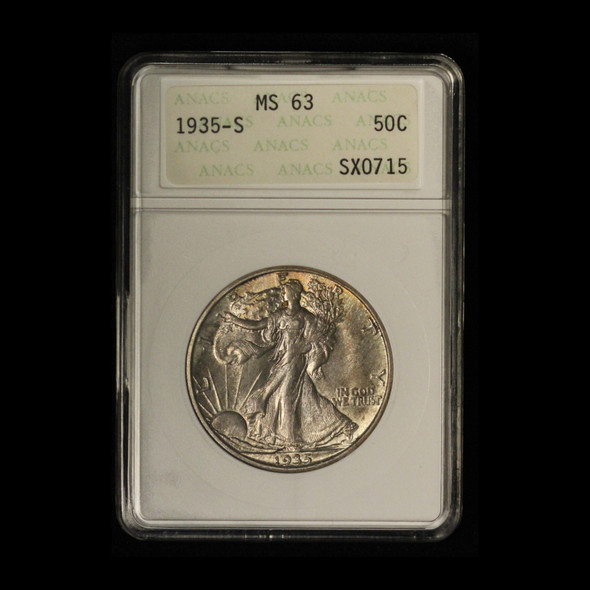 1935-S 50c Walking Liberty Silver Half Dollar ANACS MS63 - Free Shipping USA 1935-S 50c Walking Liberty Silver Half Dollar ANACS MS63 - Free Shipping USA