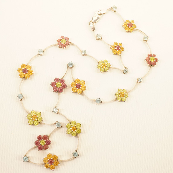 18k White Gold Multi-Stone Star Shape Station Necklace, 18.3g, 16"- Free Ship US