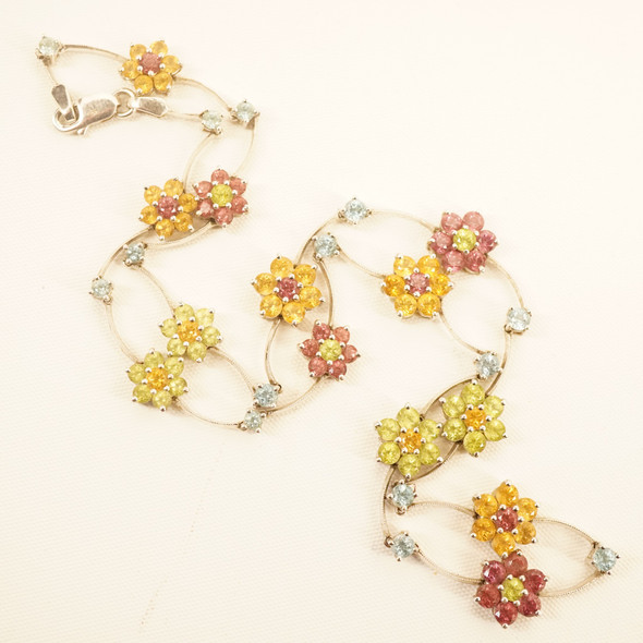 18k White Gold Multi-Stone Star Shape Station Necklace, 18.3g, 16"- Free Ship US